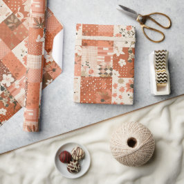 Terrakotta-Quilt-Gingham-Cottagecore-Blumenmuster  Geschenkpapier