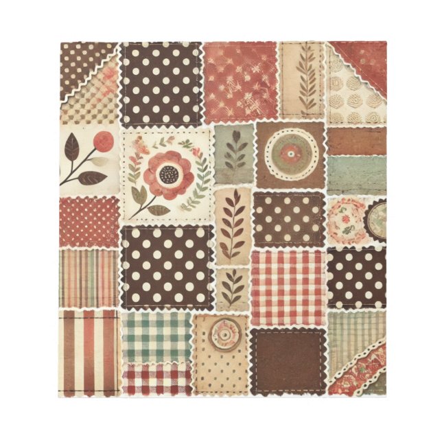 Terrakotta-Quilt und Patchwork Farbige Blumenmuste Notizblock (Vorderseite)