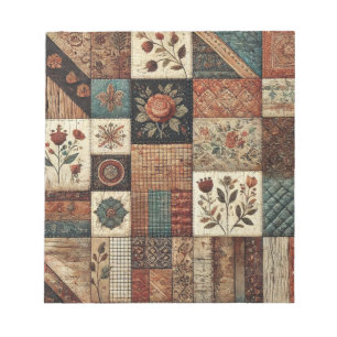 Terrakotta-Quilt und Patchwork Farbige Blumenmuste Notizblock
