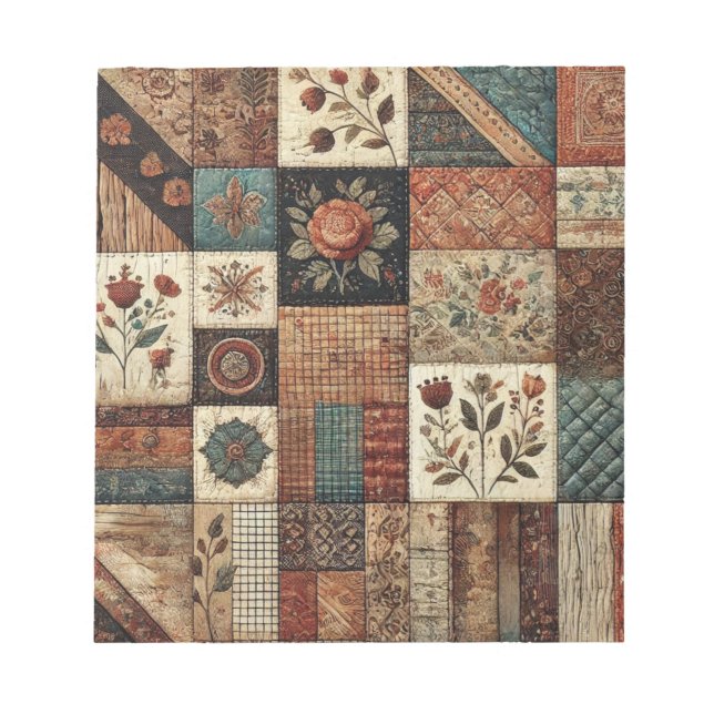 Terrakotta-Quilt und Patchwork Farbige Blumenmuste Notizblock (Vorderseite)