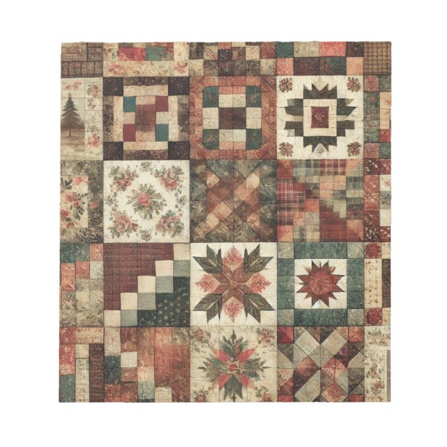 Terrakotta-Quilt und Patchwork Farbige Blumenmuste Notizblock (Vorderseite)