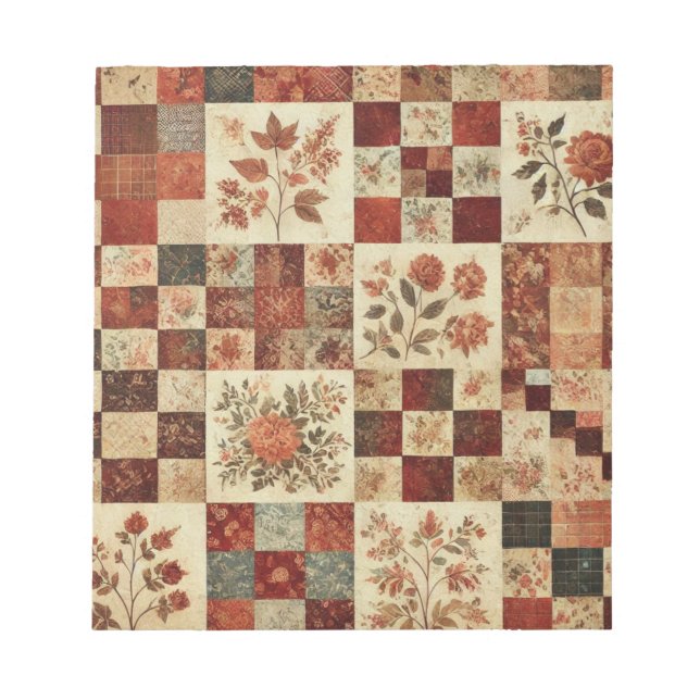 Terrakotta-Quilt und Patchwork Farbige Blumenmuste Notizblock (Vorderseite)
