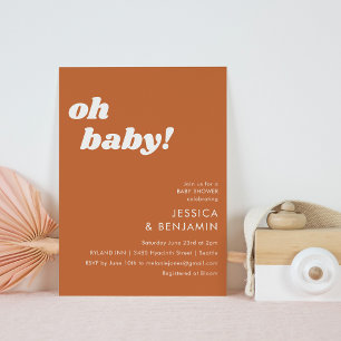 Terrakotta Retro Moderne Babyparty Gebranntes Oran Einladung