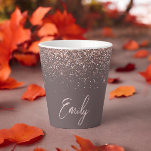 Terrakotta-Roségold-Blush-Pink-Glitter-Monogramm Milchtasse