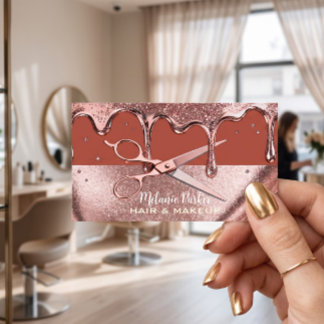 Terrakotta-Roségold-Glitter-Drip-Schere  Visitenkarte