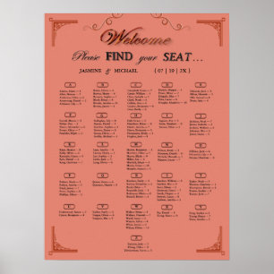 Terrakotta-Rost-Alphabetischer Hochzeits-Sitzplan Poster