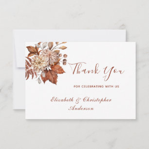 Terrakotta-Rost-Beige-Blumen-Hochzeit-Dankeschön Dankeskarte