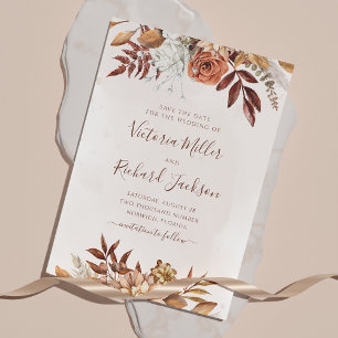 Terrakotta-Rost-Blumen Boho Erdiges Herbstlaub Save The Date