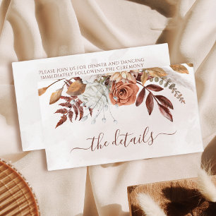 Terrakotta-Rost-Blumen Boho-Herbsthochzeitsdetails Begleitkarte