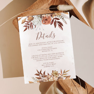 Terrakotta-Rost-Blumen Boho-Herbsthochzeitsdetails Begleitkarte