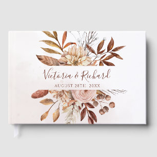 Terrakotta-Rost-Blumen Boho-Herbstlaub-Hochzeit Gästebuch