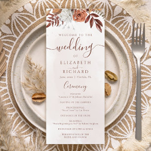 Terrakotta-Rost-Blumen Boho-Herbstlaub-Hochzeit Programm
