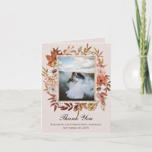 Terrakotta-Rost-Boho-Rosa-Blumen-Hochzeitsfoto Dankeskarte