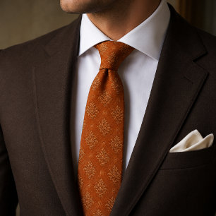 Terrakotta-Rost-feine Damast-Geometrie-Jacquard Krawatte