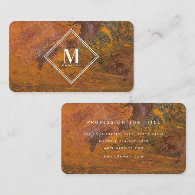 Terrakotta-Rost-Metalltextur-Monogramm-Initiale Visitenkarte (Vorne/Hinten)