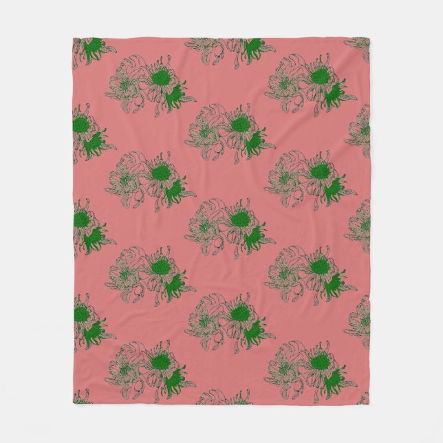 Terrakotta-Rot- und Grün-Blumenmuster-Fleece-Decke Fleecedecke (Vorderseite)