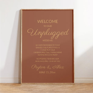 Terrakotta Rust Elegant Script Unplugged Hochzeit Poster