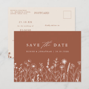 Terrakotta-Rustikal-Herbst-Wildblumen-Save-the-Dat Postkarte