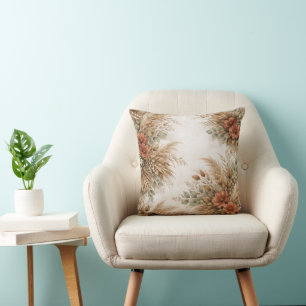 Terrakotta-Sage-Boho-Pampas-Blumenrahmen Kissen