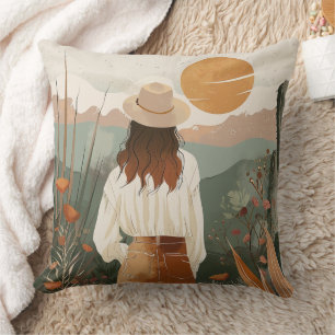 Terrakotta-Sage-Boho-Wüsten-Tal-Sonnenuntergang Kissen