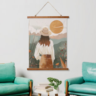 Terrakotta-Sage-Boho-Wüsten-Tal-Sonnenuntergang Wandteppich Mit Holzrahmen