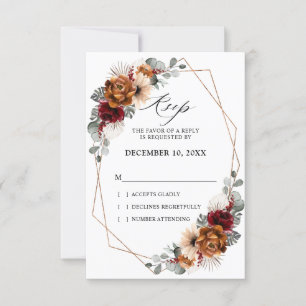 Terrakotta-Sage-Burgunder-Blumen-Geometrie-Hochzei RSVP Karte