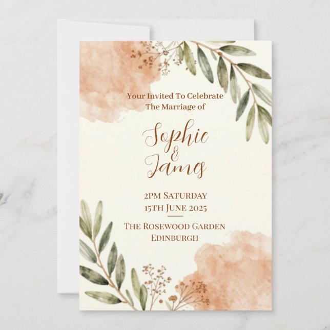Terrakotta-Salbei-Botanisch | Boho-Hochzeit Einladung (Vorderseite)