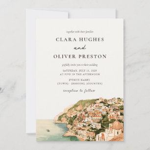 Terrakotta-Salbei-Script-Positano-Küstenhochzeit Einladung