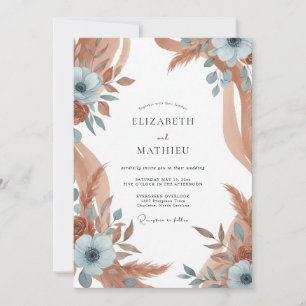 Terrakotta-Schiefer-Pampas-Eukalyptus-Hochzeit Einladung