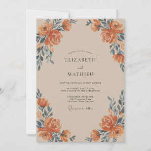 Terrakotta-Schiefer-Rosen-Hochzeit Einladung