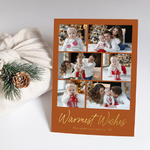 Terrakotta-Schrift 'Warmest Wishes' 6-Foto-Collage Folien Feiertagskarte