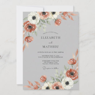 Terrakotta-Silber-Anemone-Hochzeit Einladung