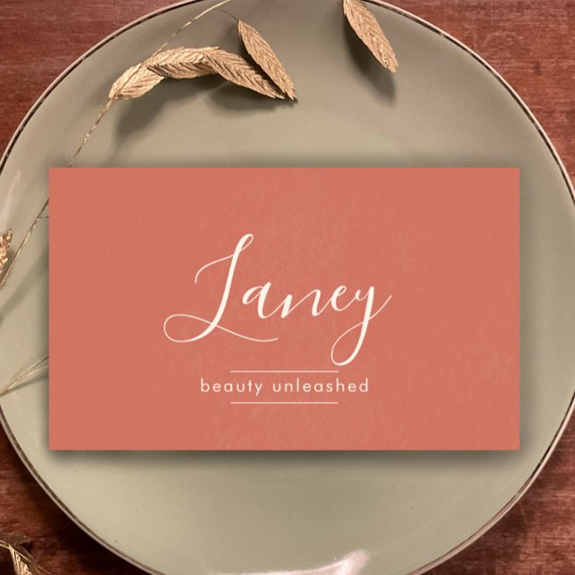 Terrakotta Simple Boho QR Code Beauty-Profi Visitenkarte (Personalize this elegant script textured terracotta professional business card template.)
