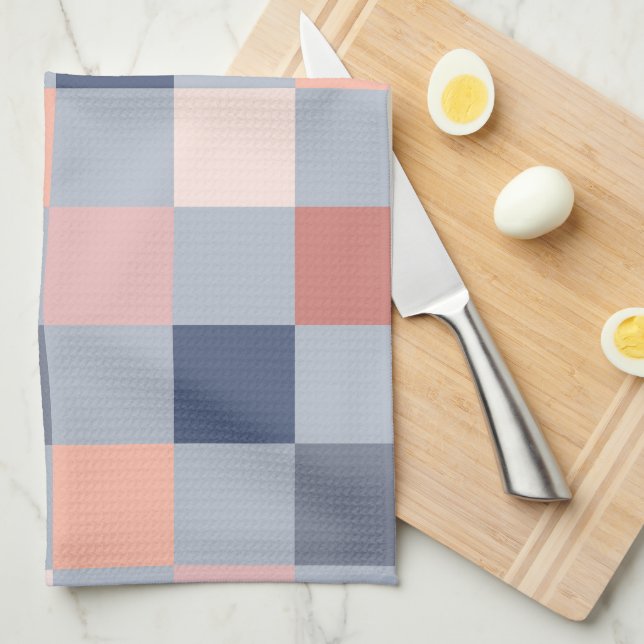 Terrakotta, Slate Blue Checkerboard Geschirrtuch (Viertel Falte)