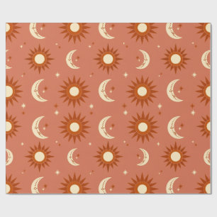 Terrakotta-Sonne und Mond-Zelestial Boho Geschenkpapier