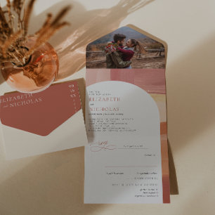 Terrakotta-Sonnenaufgang   Boho-Hochzeit All In One Einladung