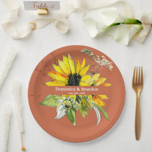Terrakotta-Sonnenblumen-Hochzeit Pappteller