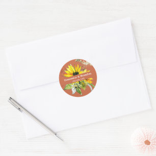 Terrakotta-Sonnenblumen-Hochzeit Runder Aufkleber