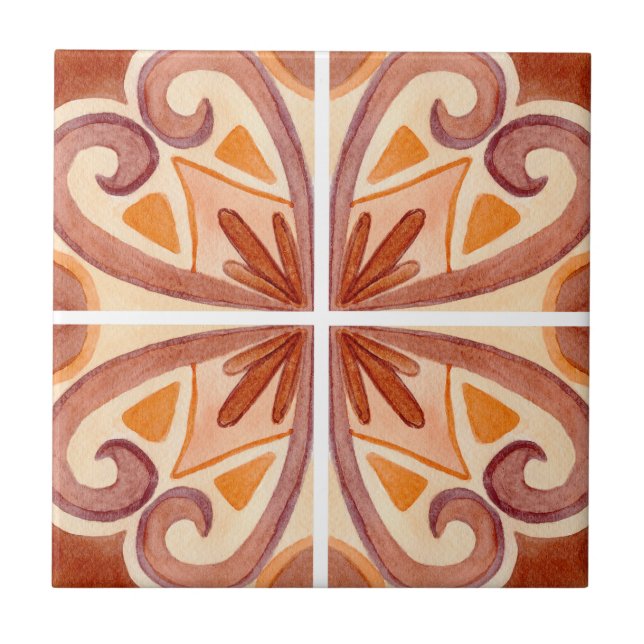 Terrakotta-Spanische-Talavera-Fliesenmuster Fliese (Vorderseite)