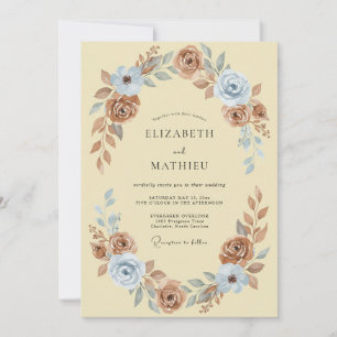 Terrakotta-Stahlblaue-Blüten-Hochzeit Einladung