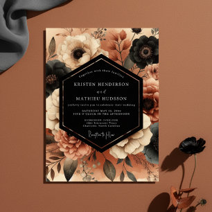 Terrakotta-stimmungsvolle Floralromanze-Hochzeit Einladung
