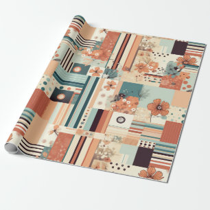 Terrakotta-Teal-Geometrisch-Mitte des Jahrhunderts Geschenkpapier