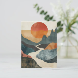 Terrakotta-Türkis-Berg-Sonnenuntergang-Flusslandsc Postkarte