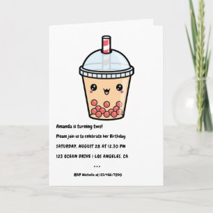Terrakotta-Typografie Kawaii Bubble Tea Geburtstag Einladung