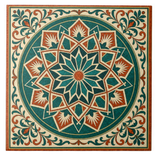 Terrakotta- und Blaugrüne Andalusische Stern-Keram Fliese