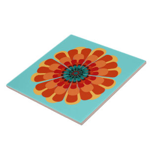 Terrakotta- und Blaugrüne Blume Fliese