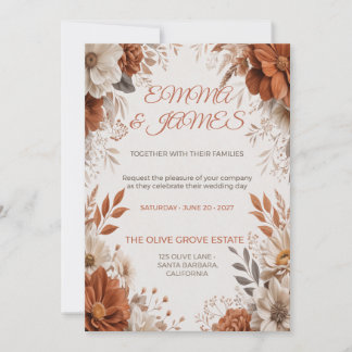 Terrakotta- und cremefarbene boho-florale Hochzeit Einladung