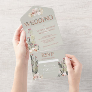 Terrakotta- und Khaki-Kaktus-Hochzeit All In One Einladung
