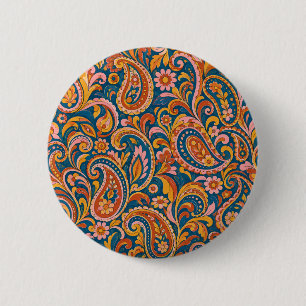 Terrakotta- und Marineblauer Paisley-Rundbutton Button