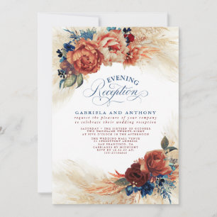 Terrakotta- und Navy-Blau-Blumen-Abendempfang Einladung